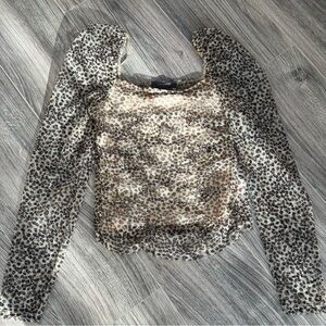 Primark Beige and Black Leopard Print Puff Sleeve Blouse